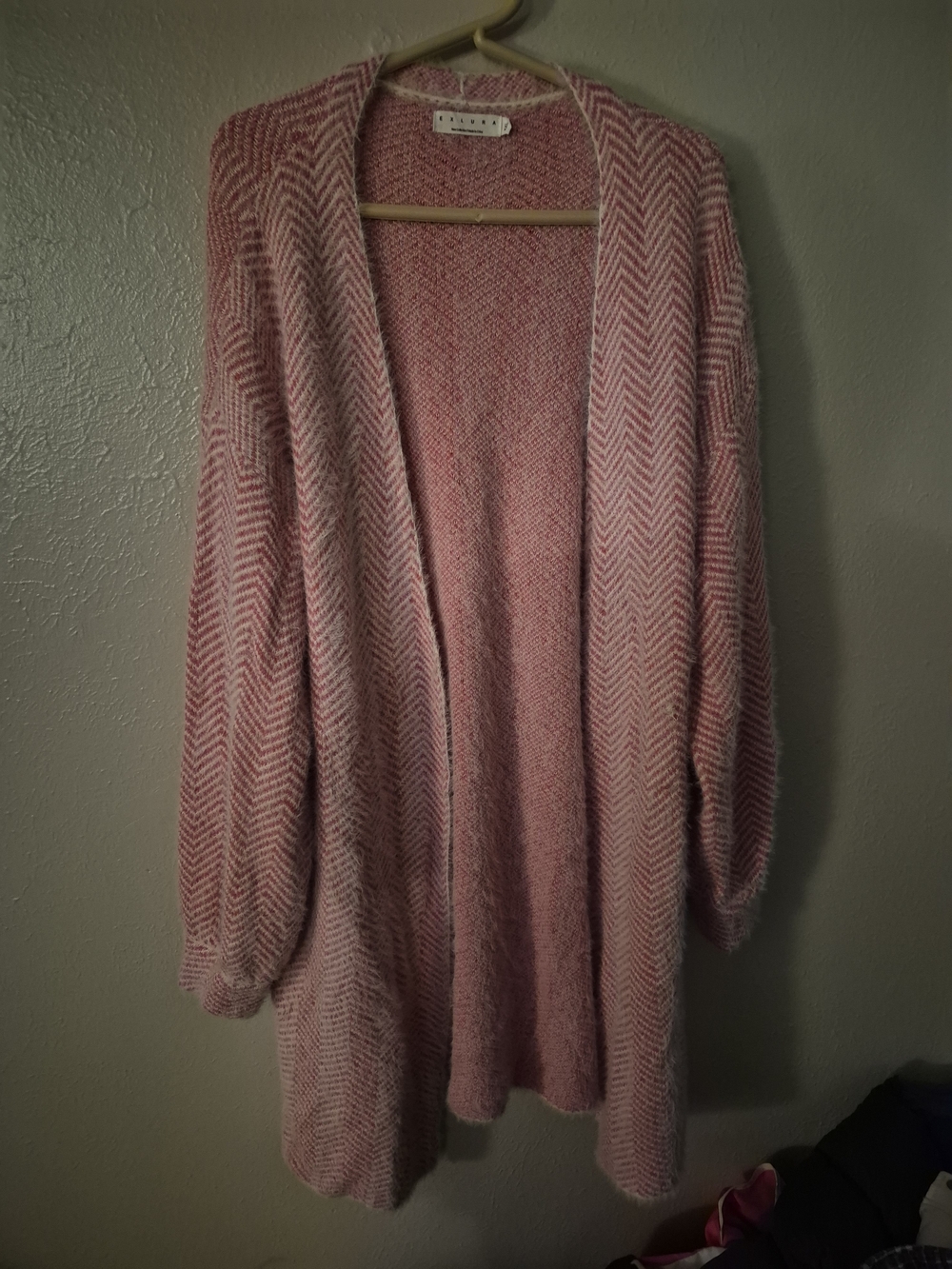 Relaxed Open-Front Pink Chevron Cardigan